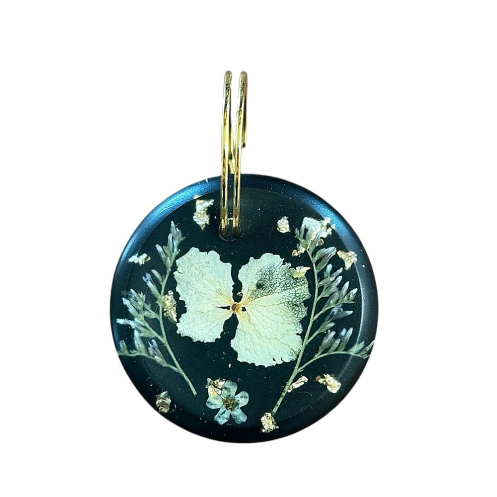 Floral Resin Keychain with Gold Accents
